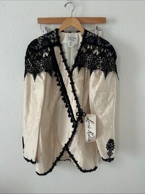 Lorrie Kabala Details Ivory and Black Lace Two Piece Suit